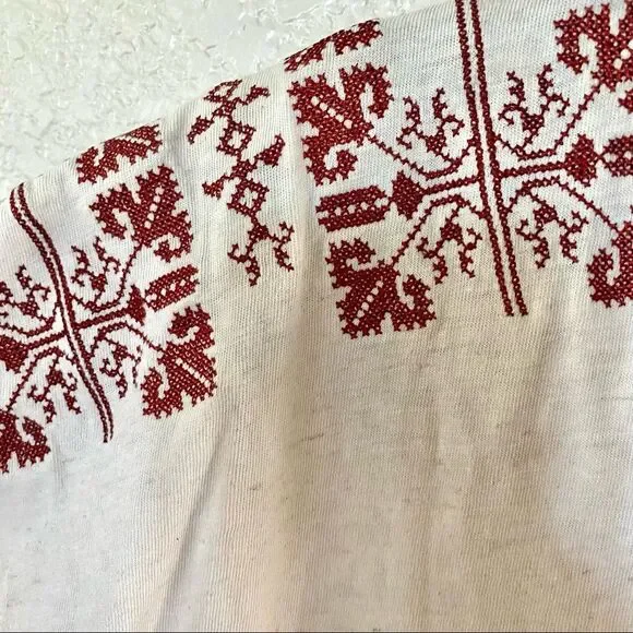 Madewell Embroidered Split Neck Top Ivory Red Cotton Linen XS - Picture 6 of 8